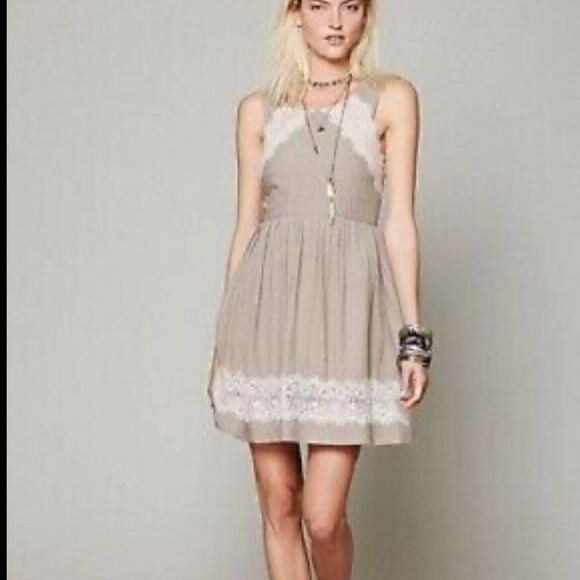 Free People Georgia Lace Detail Boho A-line Womens Dress‎ Size 6 Gray Festival - Picture 1 of 10